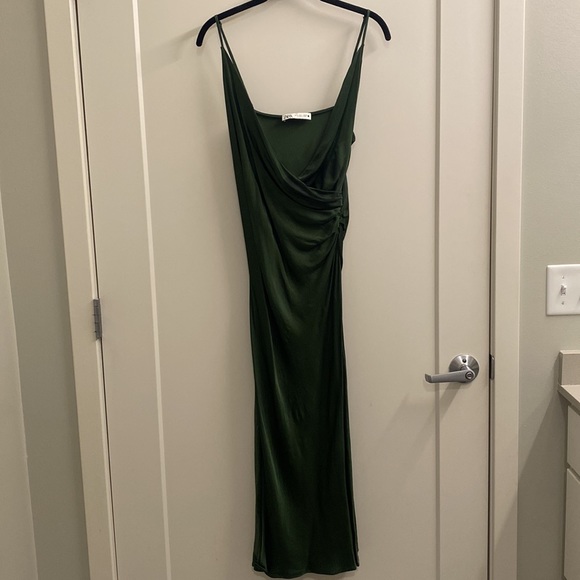 ZARA | Green satin dress | US L - Picture 3 of 3